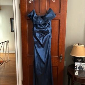Xscape Midnight Blue Off-Shoulder Dress
